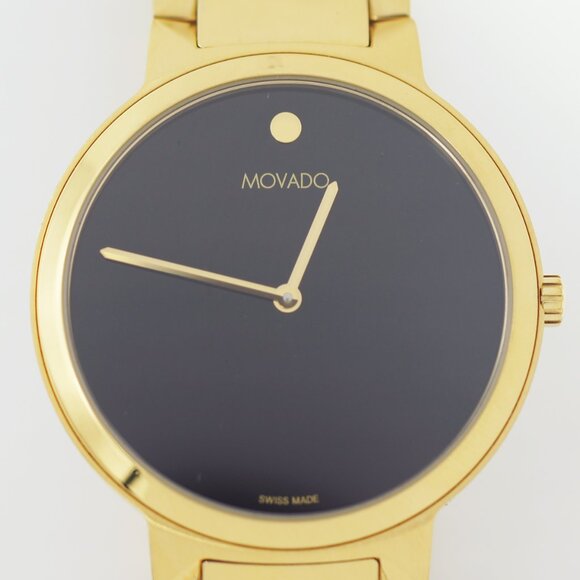 MOVADO Temo Quartz Gold Black Museum Watch - Picture 3 of 6